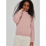 Pull fille tress� col roul� rose