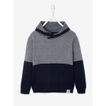 Pull garon col crois maille fantaisie effet color block encre