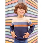 Pull gar�on colorblock ray� maille fine raye ecru