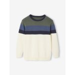 Pull gar�on colorblock ray� maille fine vert sauge