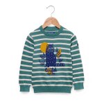 Pull gar�on fond grege raye vert