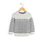 Pull gar�on fond gris chine raye indigo