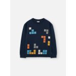 Pull garon imprim gomtrique bleu