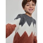 Pull gar�on � imprim� g�om�trique zigzag marron