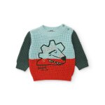 Pull gar�on en tricot chaud motif lion multicolore