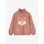 Pull jacquard animalier animé de paillettes fille bois de rose Pull jacquard animalier animé de paillettes fille bois de rose