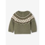 Pull jacquard bb garon en maille mousseuse ultra douce kaki
