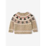 Pull jacquard bébé garçon noël beige chiné Pull jacquard bébé garçon noël beige chiné