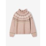 Pull jacquard détails brillants fille rose poudré Pull jacquard détails brillants fille rose poudré