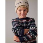 Pull jacquard col rond garon bleu nuit