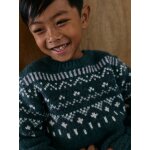 Pull jacquard col rond vert
