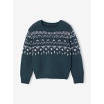 Pull jacquard col rond vert
