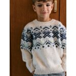 Pull jacquard gar�on col rond blanc