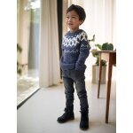 Pull jacquard garon col rond bleu ardoise