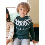 Pull jacquard garon col rond vert
