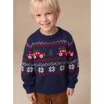 Pull jacquard gar�on manches longues marine