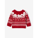 Pull jacquard de noël bébé fille rouge Pull jacquard de noël bébé fille rouge