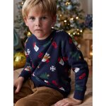 Pull jacquard de noël motifs ludiques garçon marine Pull jacquard de noël motifs ludiques garçon marine