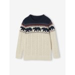 Pull jacquard à torsade garçon blanc chiné Pull jacquard à torsade garçon blanc chiné