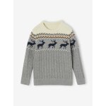 Pull jacquard à torsade garçon gris chiné Pull jacquard à torsade garçon gris chiné