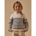 Pull laine m�rinos fille - cyrillus x les 3 tricoteurs marine / ecru