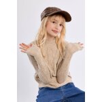 Pull en maille ajour�, col montant golden beige