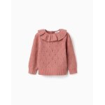 Pull en maille ajour�e avec col � volants rose