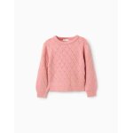 Pull en maille ajoure et paules tombantes rose