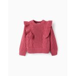 Pull en maille ajoure avec volants rose fonc
