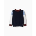Pull en maille � blocs de couleur bleu fonc�