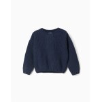 Pull en maille chenille � �paules tombantes bleu fonc�