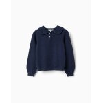 Pull en maille avec col � festons bleu fonc�
