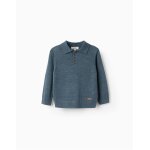 Pull en maille � col polo bleu fonc�