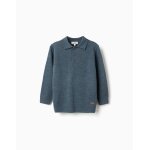 Pull en maille � col polo bleu fonc�