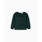 Pull en maille avec col � volants vert fonc�