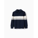 Pull en maille � col zipp� � rayures bleu fonc�