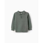 Pull en maille de coton � col polo b&s vert clair