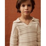 Pull en maille de coton � col polo blanc