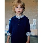 Pull en maille de coton avec lignes en relief bleu fonc�