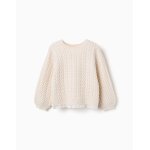 Pull en maille �paisse avec broderie anglaise beige clair