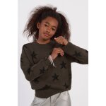 Pull en maille, �toiles paillet�es kaki