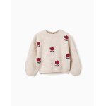 Pull en maille avec fleurs en intarsia beige clair