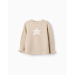 Pull en maille avec jacquard dtoile et volants beige