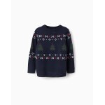 Pull en maille jacquard sapin de no�l bleu fonc�
