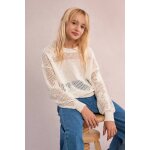 Pull en maille, motif fleur blanc