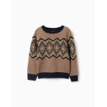 Pull en maille avec motif jacquard beige