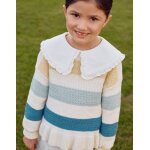 Pull en maille ray� � ourlet volant� blanc