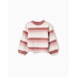 Pull en maille raye  manches bouffantes marron