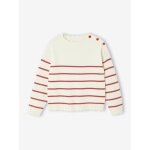 Pull marinire fantaisie fille framboise