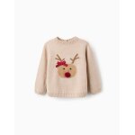 Pull de nol en maille avec renne en jacquard beige clair